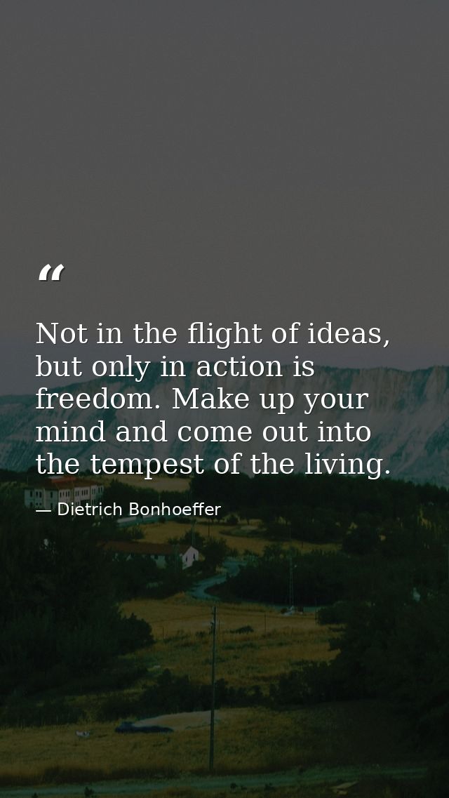 Not in the flight of ideas, but only in action is freedom. Make up your mind and come out into the tempest of the living — Dietrich Bonhoeffer