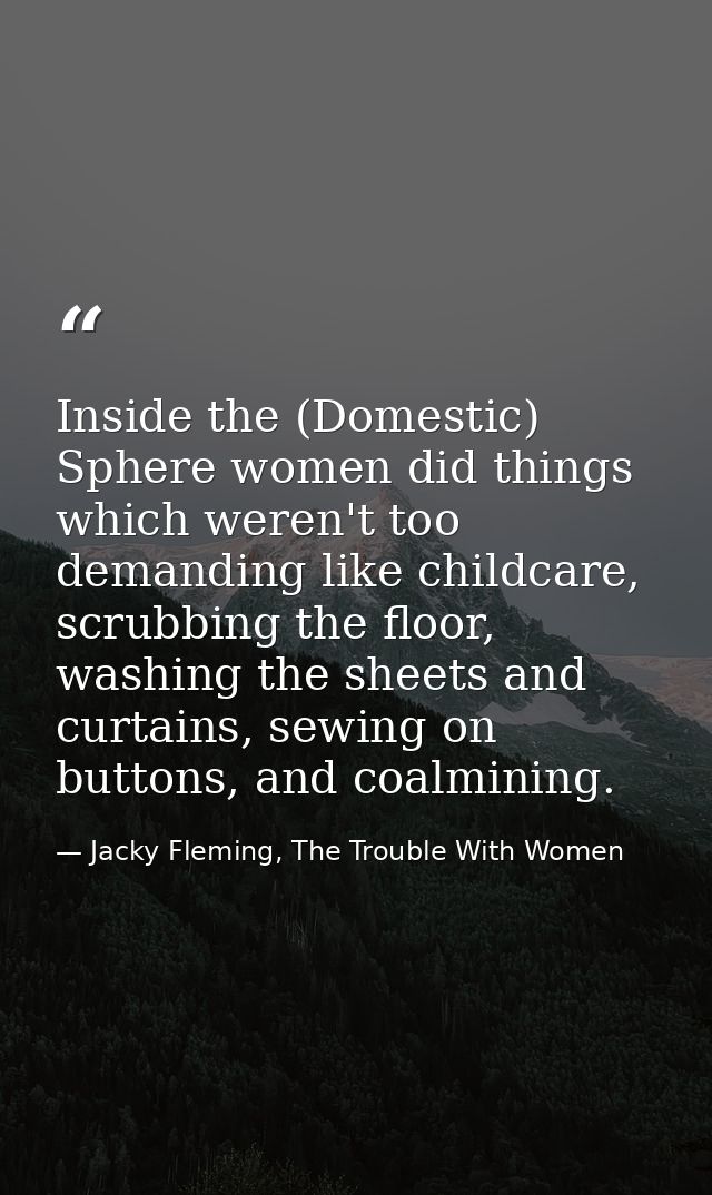 Inside the (Domestic) Sphere women did things which weren't too demanding like childcare, scrubbing the floor, washing t — Jacky Fleming, The Trouble With Women