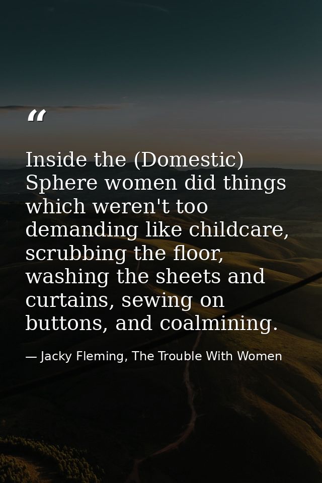 Inside the (Domestic) Sphere women did things which weren't too demanding like childcare, scrubbing the floor, washing t — Jacky Fleming, The Trouble With Women