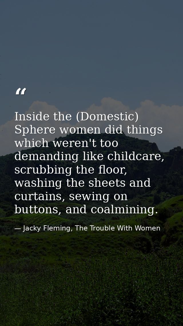 Inside the (Domestic) Sphere women did things which weren't too demanding like childcare, scrubbing the floor, washing t — Jacky Fleming, The Trouble With Women