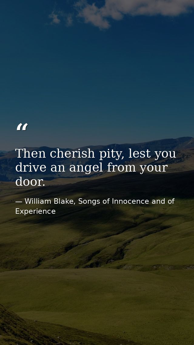 Then cherish pity, lest you drive an angel from your door. — William Blake, Songs of Innocence and of Experience