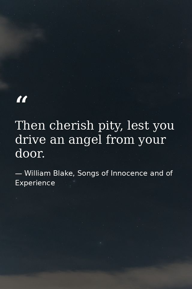 Then cherish pity, lest you drive an angel from your door. — William Blake, Songs of Innocence and of Experience