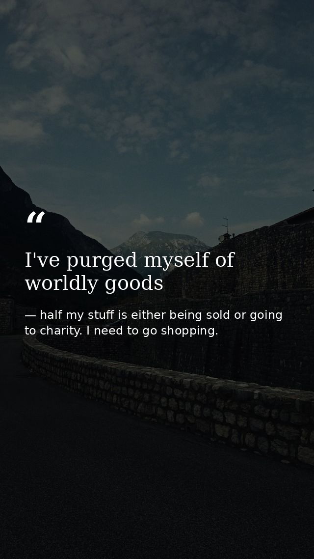 I've purged myself of worldly goods — half my stuff is either being sold or going to charity. I need to go shopping.