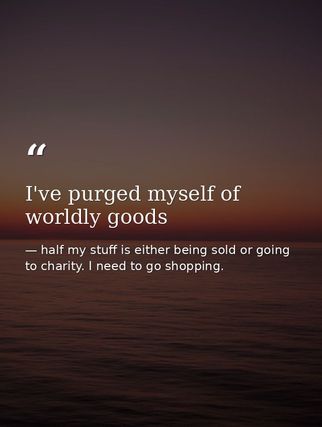 I've purged myself of worldly goods — half my stuff is either being sold or going to charity. I need to go shopping.