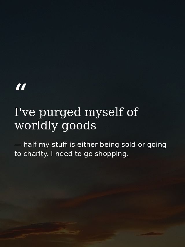 I've purged myself of worldly goods — half my stuff is either being sold or going to charity. I need to go shopping.