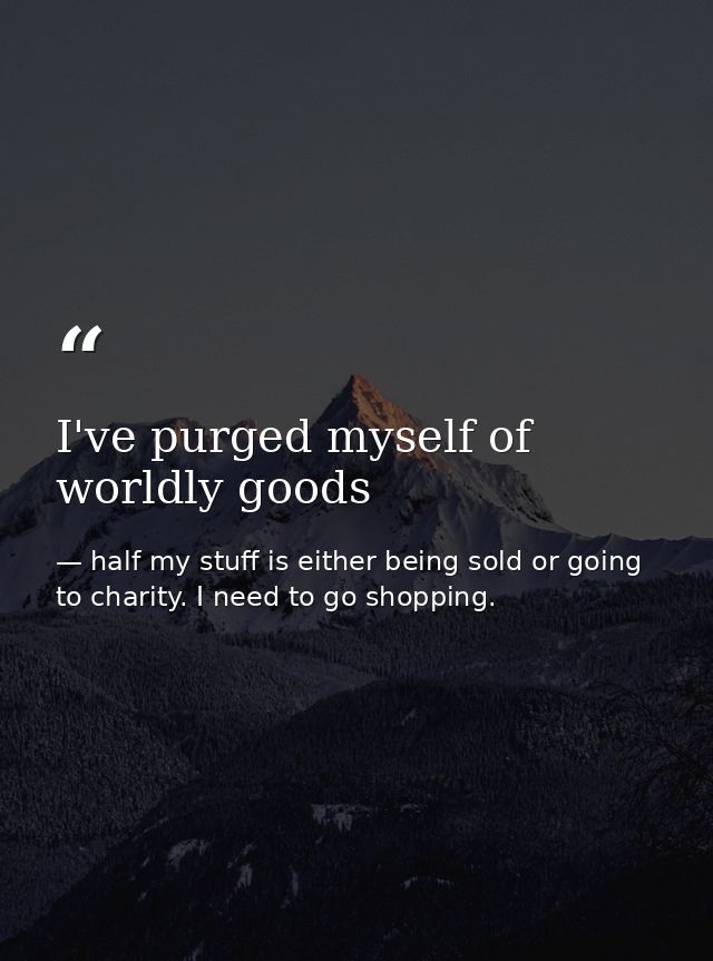 I've purged myself of worldly goods — half my stuff is either being sold or going to charity. I need to go shopping.