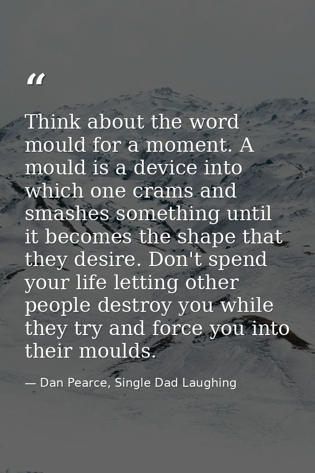 Think about the word mould for a moment. A mould is a device into which one crams and smashes something until it becomes — Dan Pearce, Single Dad Laughing