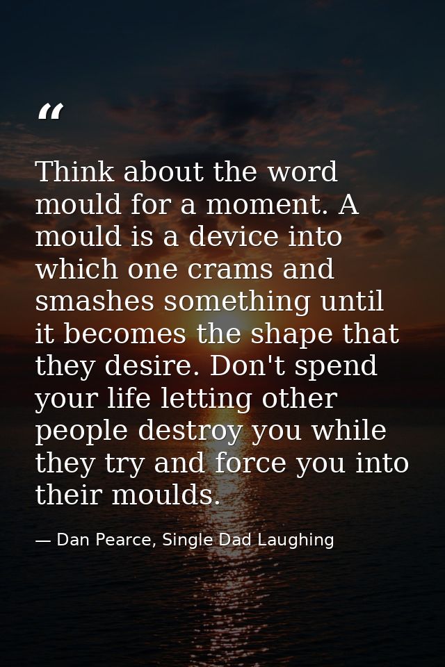 Think about the word mould for a moment. A mould is a device into which one crams and smashes something until it becomes — Dan Pearce, Single Dad Laughing