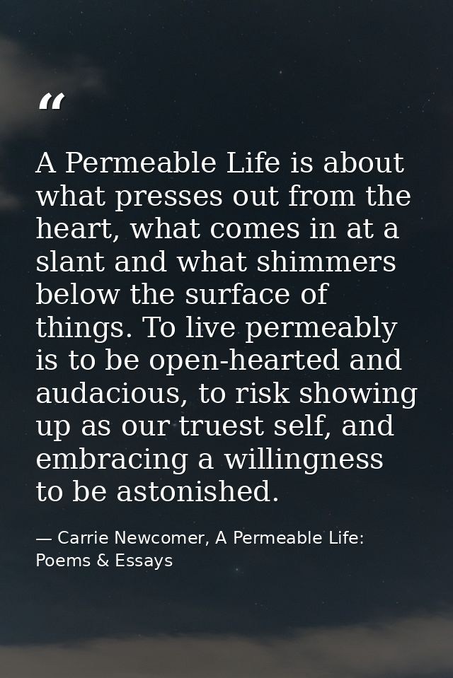 A Permeable Life is about what presses out from the heart, what comes in at a slant and what shimmers below the surface  — Carrie Newcomer, A Permeable Life: Poems & Essays