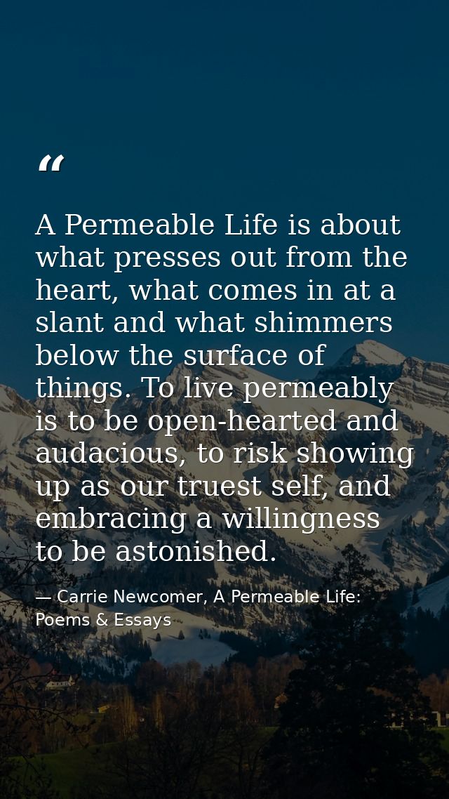A Permeable Life is about what presses out from the heart, what comes in at a slant and what shimmers below the surface  — Carrie Newcomer, A Permeable Life: Poems & Essays