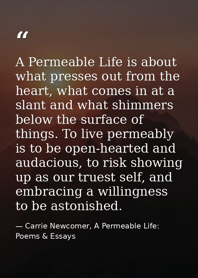 A Permeable Life is about what presses out from the heart, what comes in at a slant and what shimmers below the surface  — Carrie Newcomer, A Permeable Life: Poems & Essays