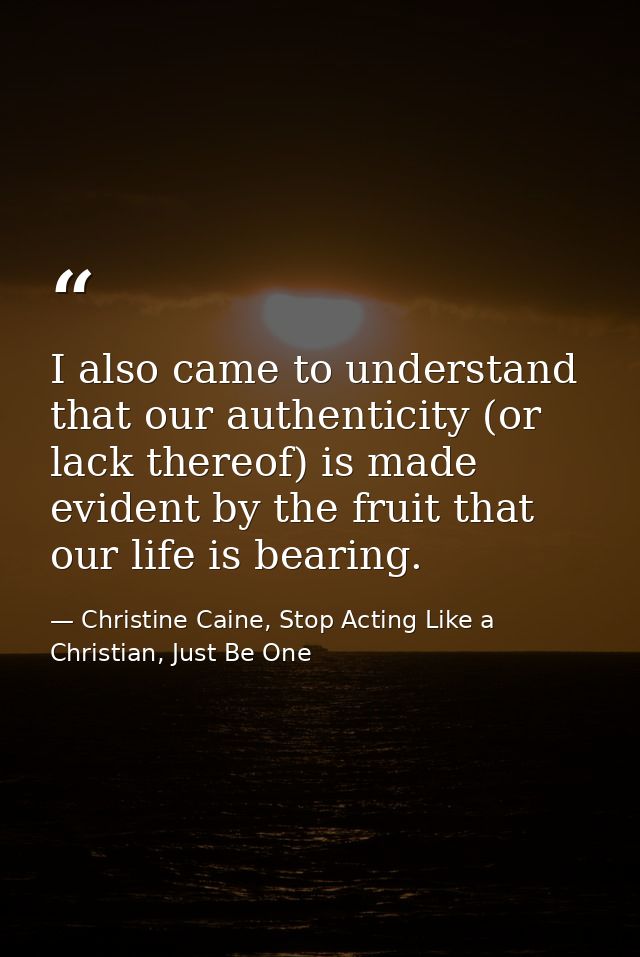 I also came to understand that our authenticity (or lack thereof) is made evident by the fruit that our life is bearing. — Christine Caine, Stop Acting Like a Christian, Just Be One