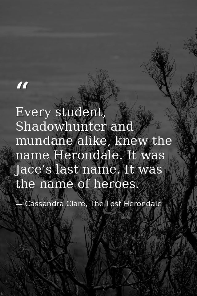 Every student, Shadowhunter and mundane alike, knew the name Herondale. It was Jace’s last name. It was the name of hero — Cassandra Clare, The Lost Herondale