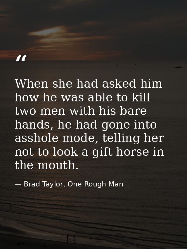 When she had asked him how he was able to kill two men with his bare hands, he had gone into asshole mode, telling her n — Brad Taylor, One Rough Man