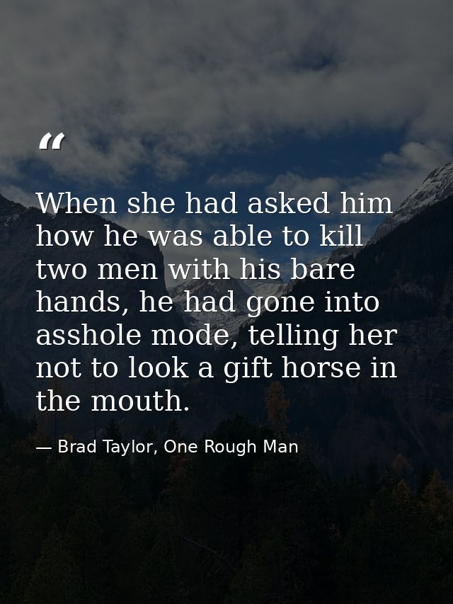 When she had asked him how he was able to kill two men with his bare hands, he had gone into asshole mode, telling her n — Brad Taylor, One Rough Man