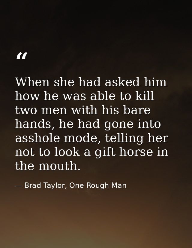When she had asked him how he was able to kill two men with his bare hands, he had gone into asshole mode, telling her n — Brad Taylor, One Rough Man