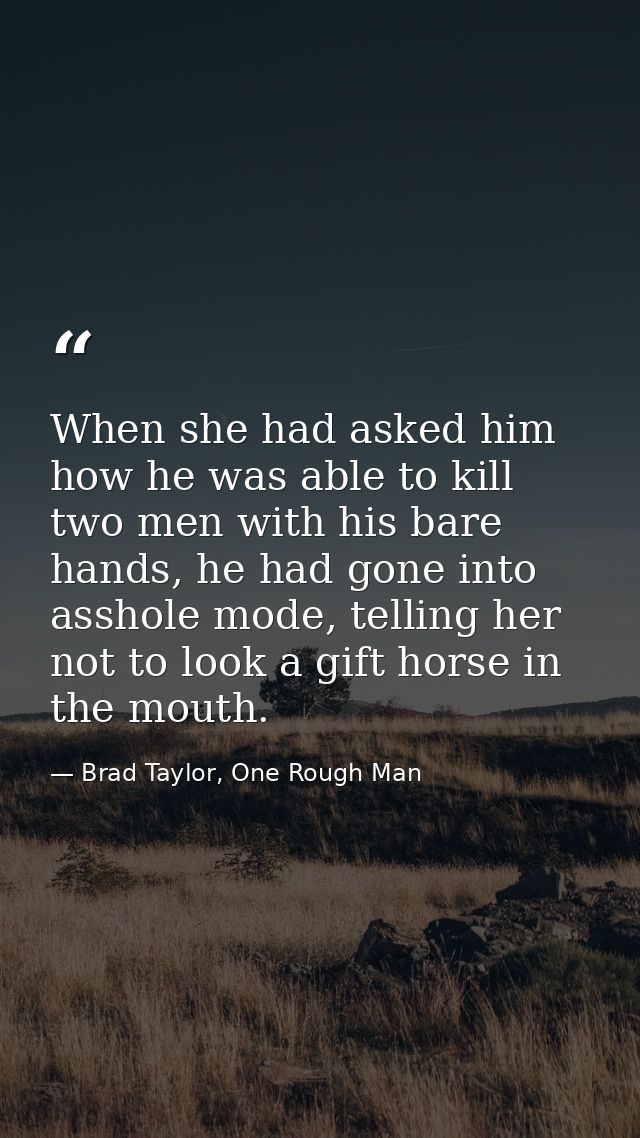 When she had asked him how he was able to kill two men with his bare hands, he had gone into asshole mode, telling her n — Brad Taylor, One Rough Man