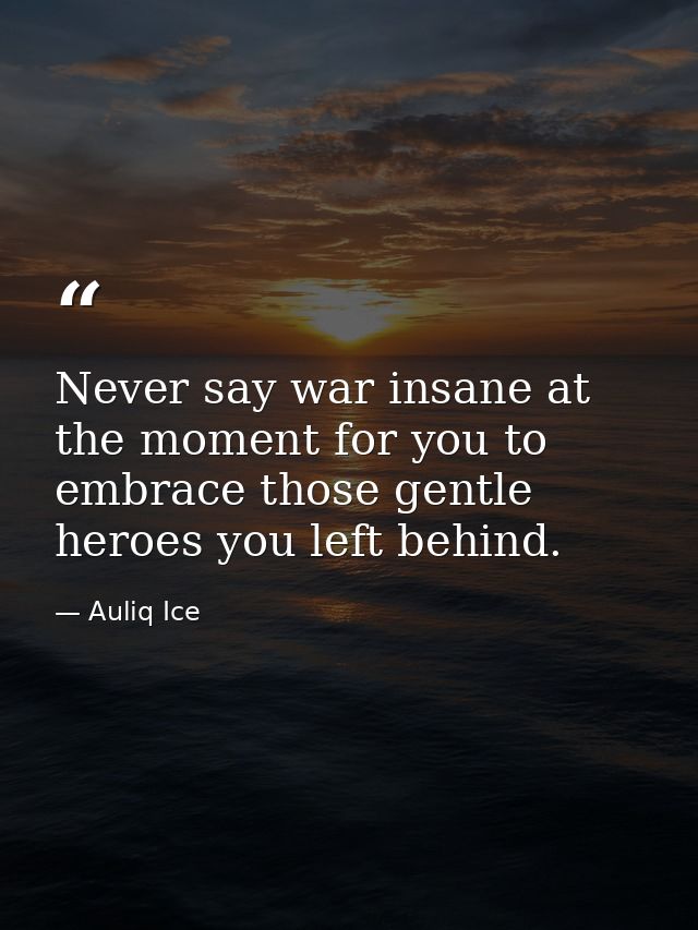 Never say war insane at the moment for you to embrace those gentle heroes you left behind. — Auliq Ice