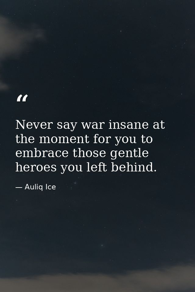 Never say war insane at the moment for you to embrace those gentle heroes you left behind. — Auliq Ice