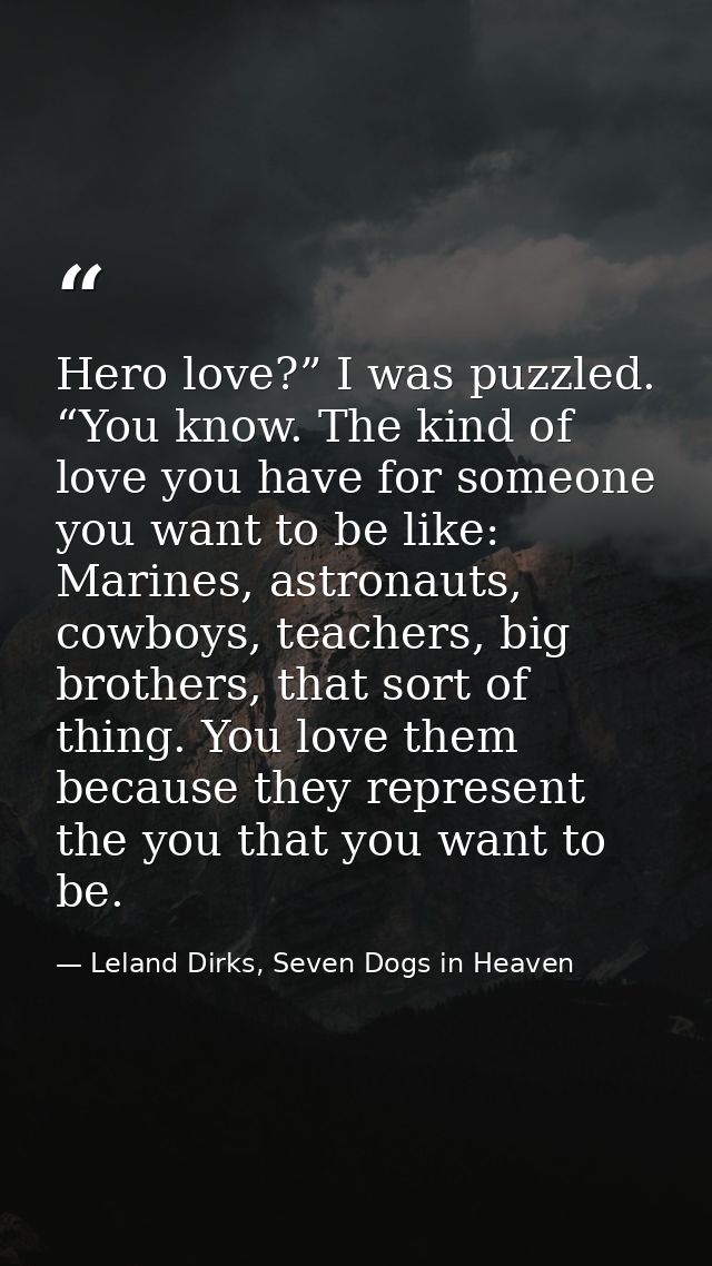 Hero love?” I was puzzled. “You know. The kind of love you have for someone you want to be like: Marines, astronauts, co — Leland Dirks, Seven Dogs in Heaven