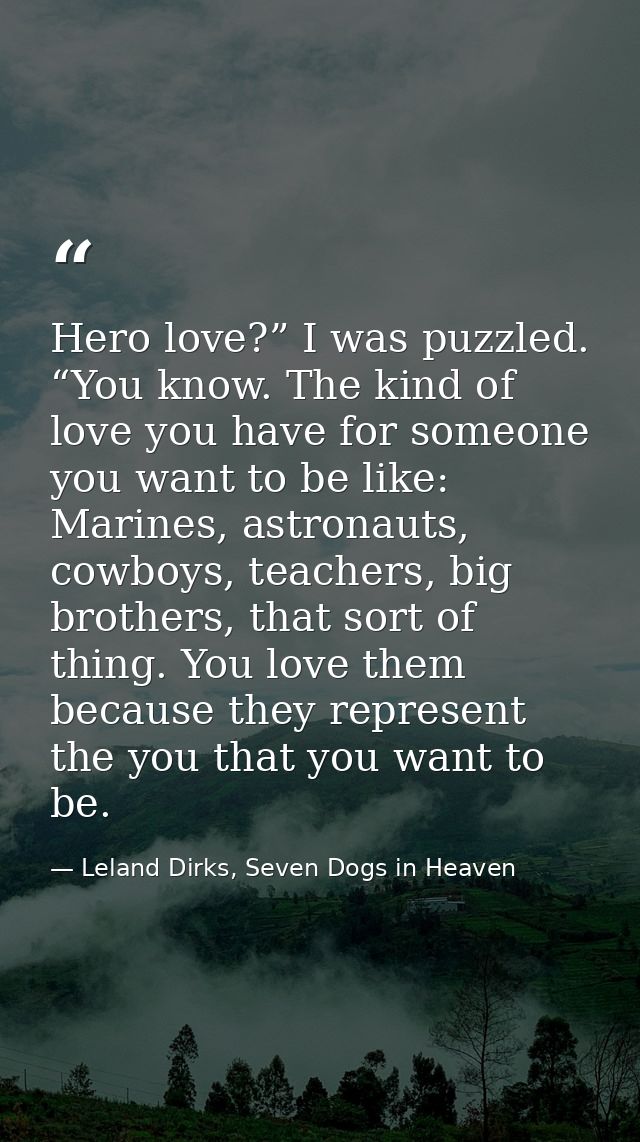 Hero love?” I was puzzled. “You know. The kind of love you have for someone you want to be like: Marines, astronauts, co — Leland Dirks, Seven Dogs in Heaven