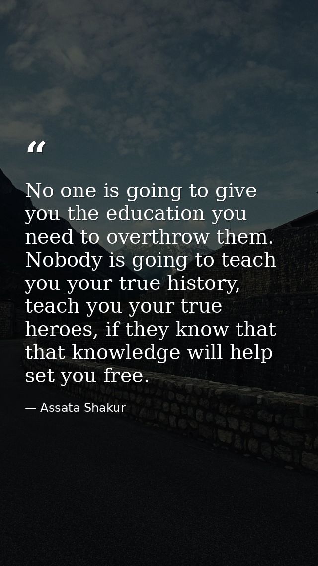 No one is going to give you the education you need to overthrow them. Nobody is going to teach you your true history, te — Assata Shakur