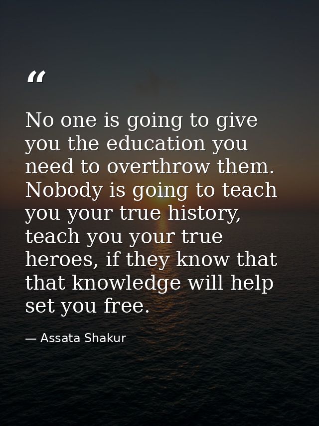 No one is going to give you the education you need to overthrow them. Nobody is going to teach you your true history, te — Assata Shakur