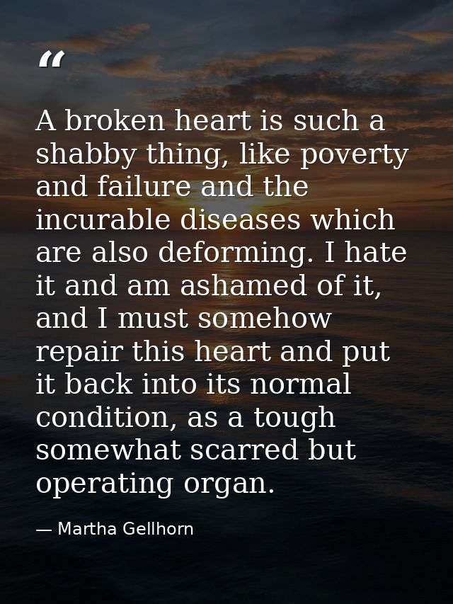 A broken heart is such a shabby thing, like poverty and failure and the incurable diseases which are also deforming. I h — Martha Gellhorn