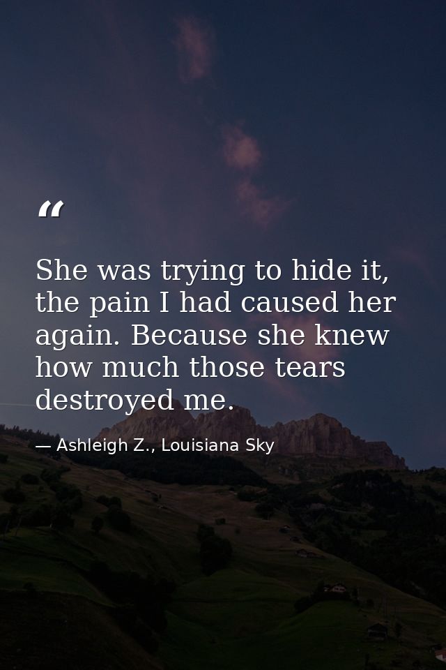 She was trying to hide it, the pain I had caused her again. Because she knew how much those tears destroyed me. — Ashleigh Z., Louisiana Sky