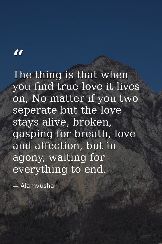 The thing is that when you find true love it lives on, No matter if you two seperate but the love stays alive, broken, g — Alamvusha