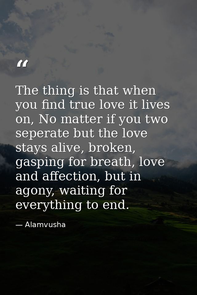 The thing is that when you find true love it lives on, No matter if you two seperate but the love stays alive, broken, g — Alamvusha