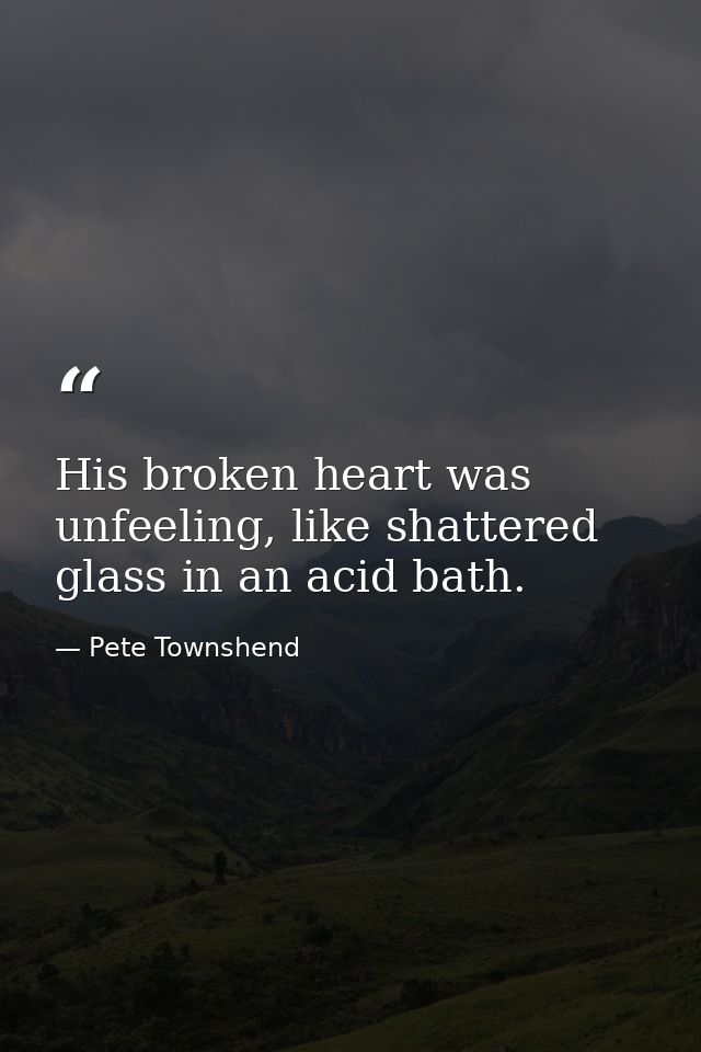 His broken heart was unfeeling, like shattered glass in an acid bath. — Pete Townshend