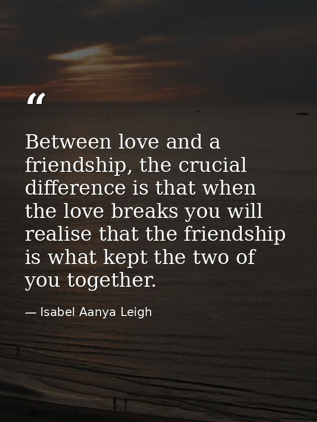 Between love and a friendship, the crucial difference is that when the love breaks you will realise that the friendship  — Isabel Aanya Leigh