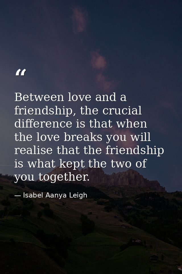 Between love and a friendship, the crucial difference is that when the love breaks you will realise that the friendship  — Isabel Aanya Leigh