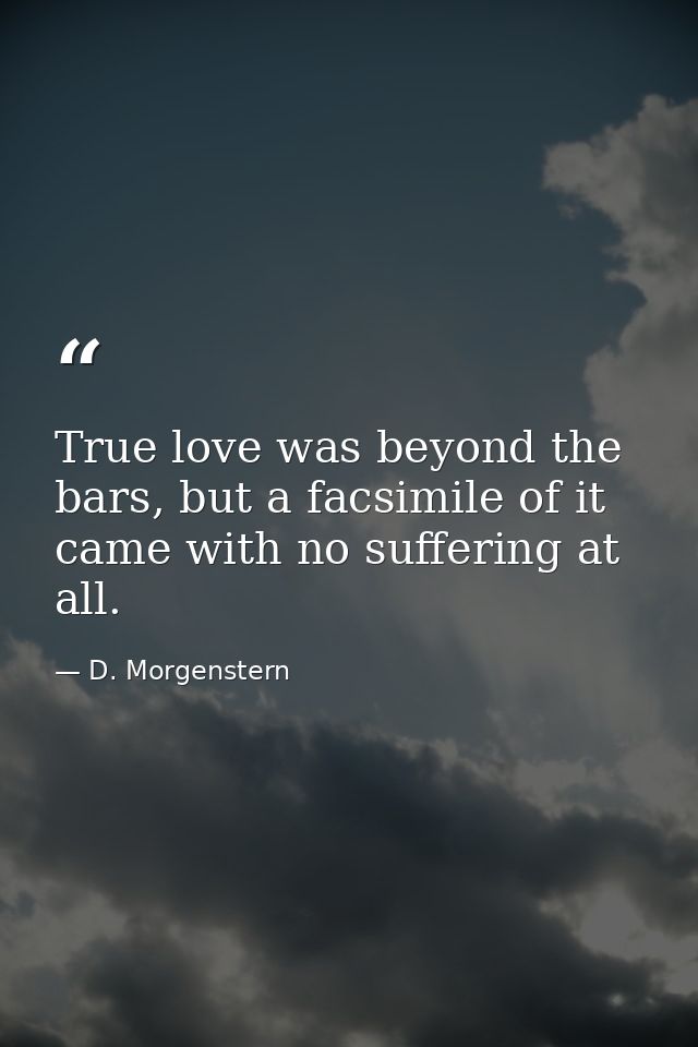 True love was beyond the bars, but a facsimile of it came with no suffering at all. — D. Morgenstern