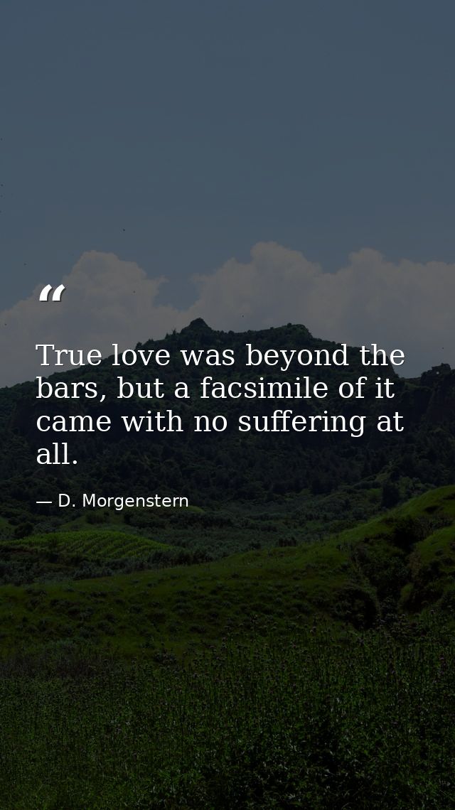 True love was beyond the bars, but a facsimile of it came with no suffering at all. — D. Morgenstern