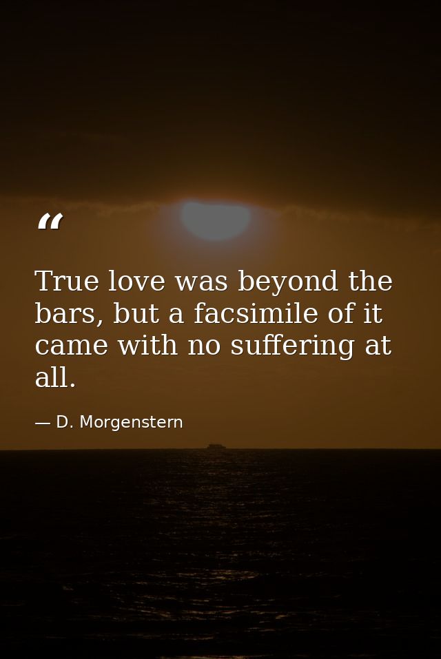 True love was beyond the bars, but a facsimile of it came with no suffering at all. — D. Morgenstern