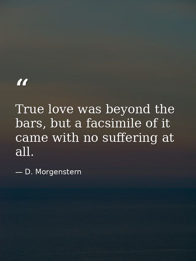 True love was beyond the bars, but a facsimile of it came with no suffering at all. — D. Morgenstern