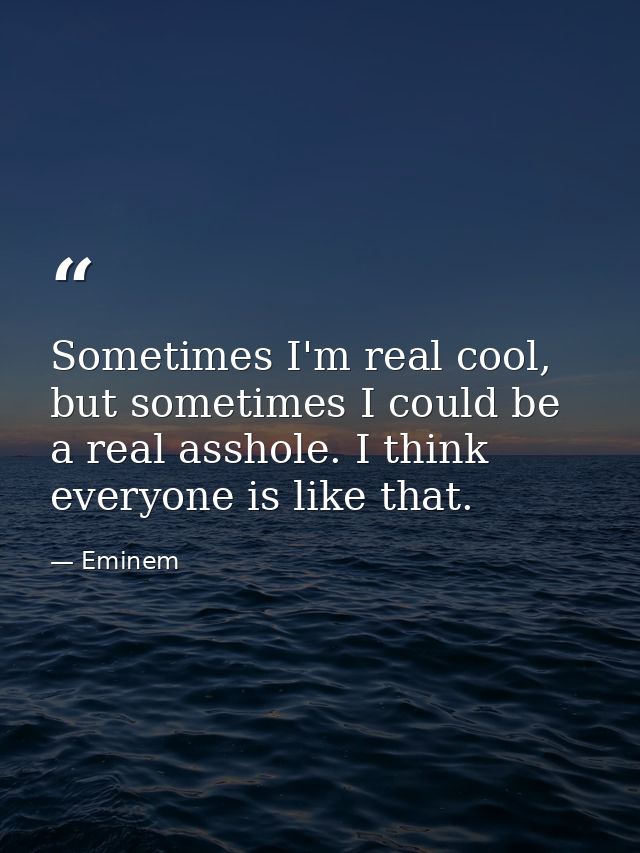 Sometimes I'm real cool, but sometimes I could be a real asshole. I think everyone is like that. — Eminem