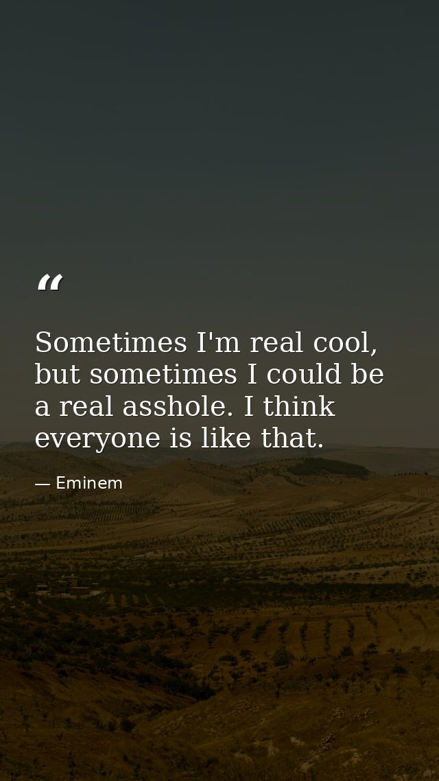 Sometimes I'm real cool, but sometimes I could be a real asshole. I think everyone is like that. — Eminem