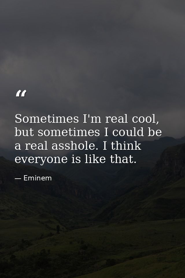 Sometimes I'm real cool, but sometimes I could be a real asshole. I think everyone is like that. — Eminem
