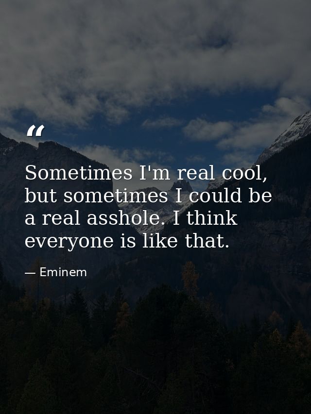 Sometimes I'm real cool, but sometimes I could be a real asshole. I think everyone is like that. — Eminem