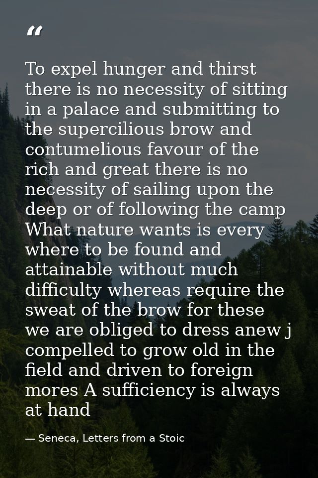 To expel hunger and thirst there is no necessity of sitting in a palace and submitting to the supercilious brow and cont — Seneca, Letters from a Stoic