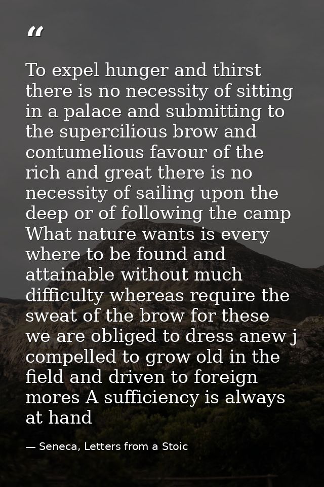 To expel hunger and thirst there is no necessity of sitting in a palace and submitting to the supercilious brow and cont — Seneca, Letters from a Stoic