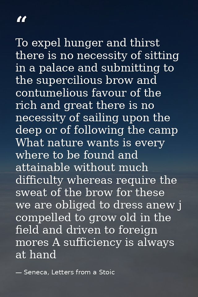 To expel hunger and thirst there is no necessity of sitting in a palace and submitting to the supercilious brow and cont — Seneca, Letters from a Stoic