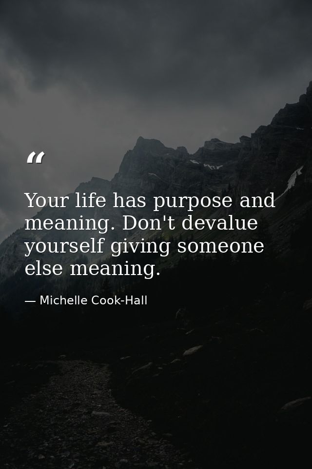 Your life has purpose and meaning. Don't devalue yourself giving someone else meaning. — Michelle Cook-Hall