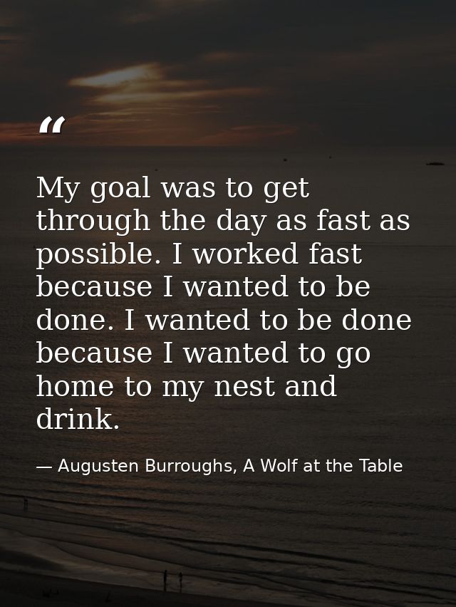 My goal was to get through the day as fast as possible. I worked fast because I wanted to be done. I wanted to be done b — Augusten Burroughs, A Wolf at the Table