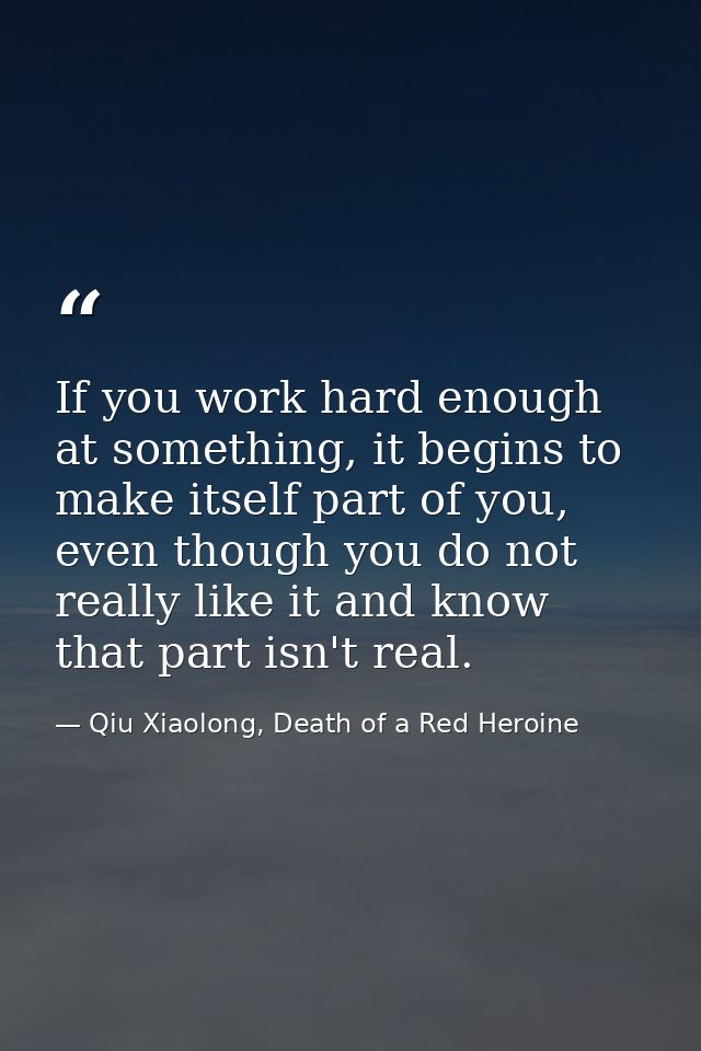If you work hard enough at something, it begins to make itself part of you, even though you do not really like it and kn — Qiu Xiaolong, Death of a Red Heroine
