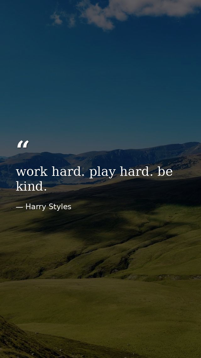work hard. play hard. be kind. — Harry Styles