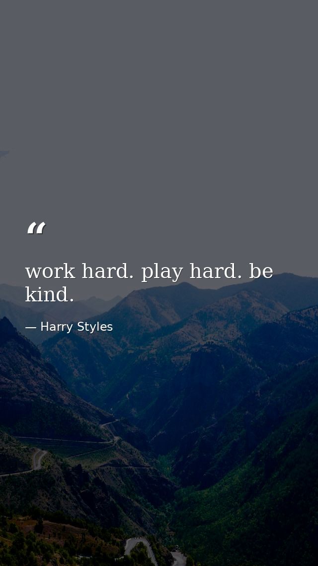 work hard. play hard. be kind. — Harry Styles